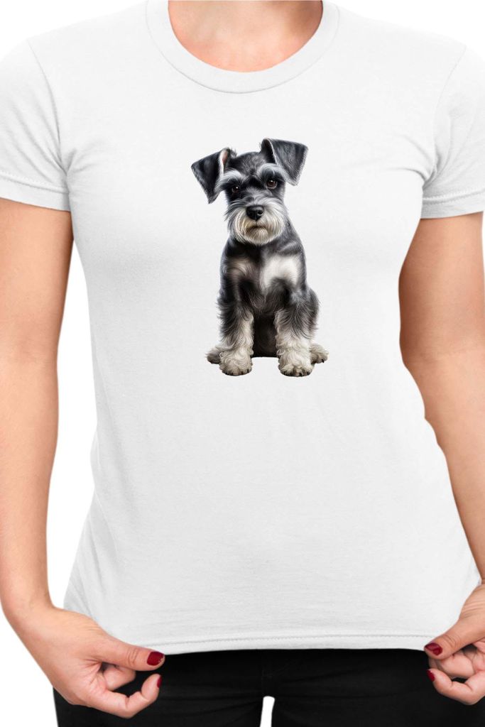 Damen T-Shirt Dogs Breeds Miniature Schnazuer Dog Breed 006, Lady 2XL / Weiß