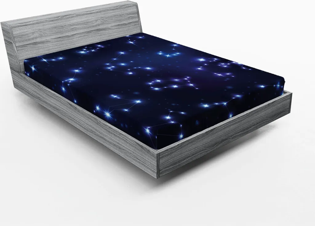 ABAKUHAUS Lenzuolo con angoli, Realistico Celestial Gemini Leo Pesci Sagittario Galattico, 180 x 200 cm, Azzurro Blu scuro