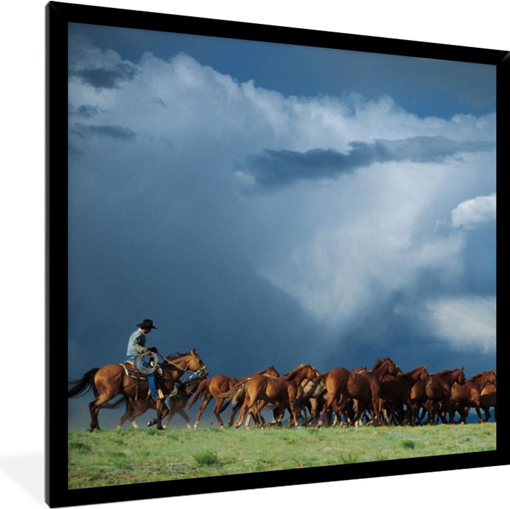 MuchoWow Gerahmtes Poster Pferde - Cowboy - Luft 40x40 cm - Poster mit Schwarzem Bilderrahmen Wandposter Rahmen Foto Bilder - Mit Rahmen - Wandde...