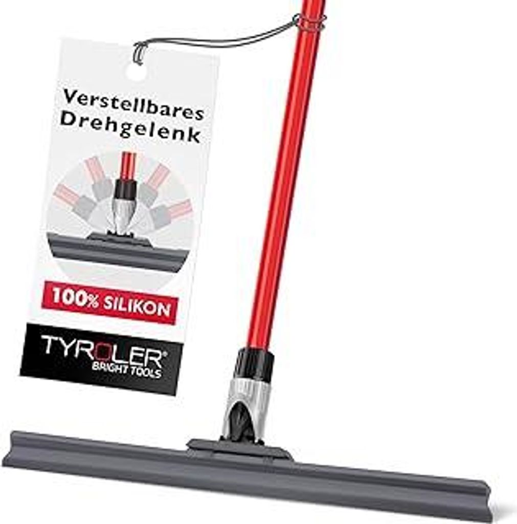 Tyroler Wasserschieber abzieher boden mit extra langlebiger 45cm Silikon Lippe, 4 Teile Griff 140cm, flexiblem Gelenk, perfekt für Holz, Glas, Bet...