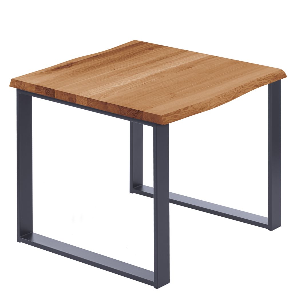 LAMO Manufaktur Esstisch Küchentisch Schreibtisch Couchtisch aus Massivholz, mit Baumkante 60x60x76 cm (AxBxH), Modern, Dunkel / Anthrazit, LBB-01...