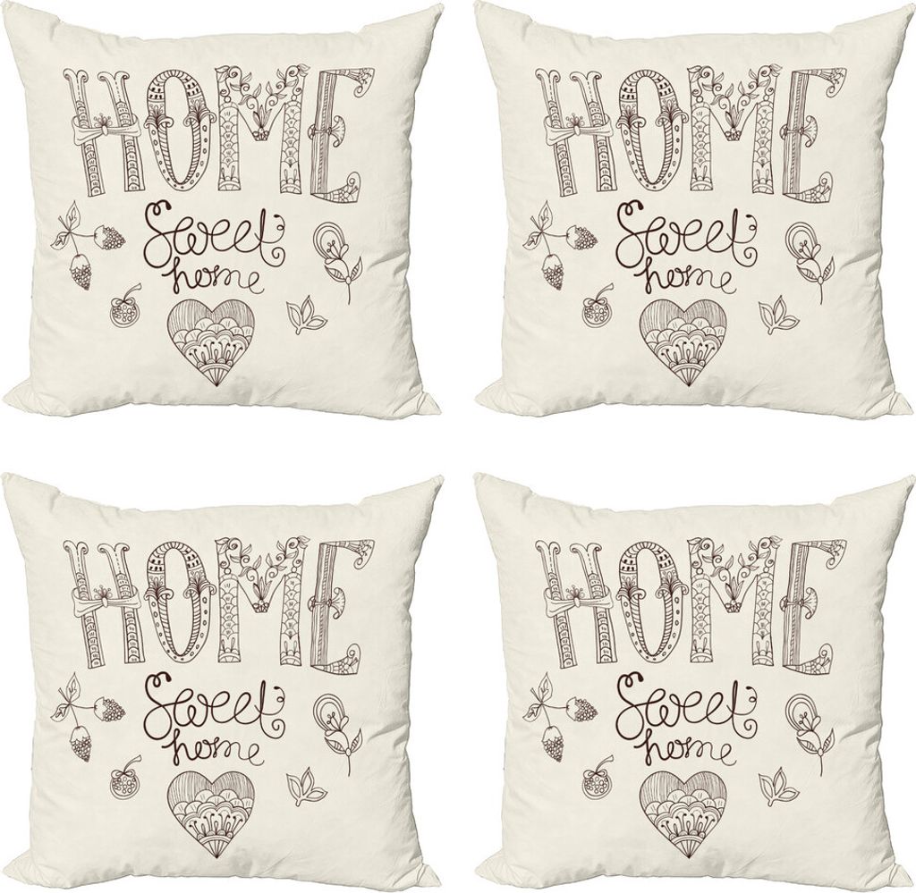 ABAKUHAUS Sprichwort Kissenbezug Set (4 Stück), Blumen-Herz, Moderner Doppelseitiger Digitaldruck, 45 cm x 45 cm, Dunkelbraun Beige