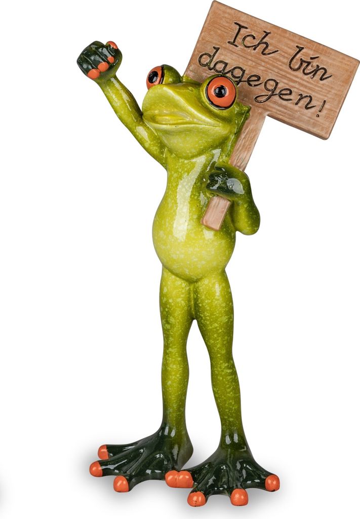 Dekofigur Froschmann mit Protest Schild ICH BIN DAGEGEN Formano Froschhausen