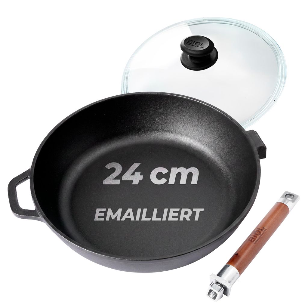 BIOL Emaillierte Gusseisen-Bratpfanne 24 cm mit Glasdeckel Produktbild 