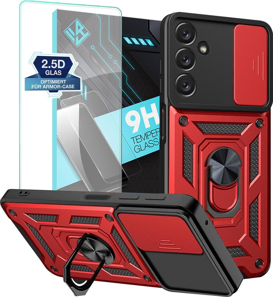 Armor Handyhülle für Samsung Galaxy A14 / A14 5G mit 9H Displayglas Displayschutz Kameraschutz Handy Panzer Case Cover Schutzhülle Outdoor Farbe...