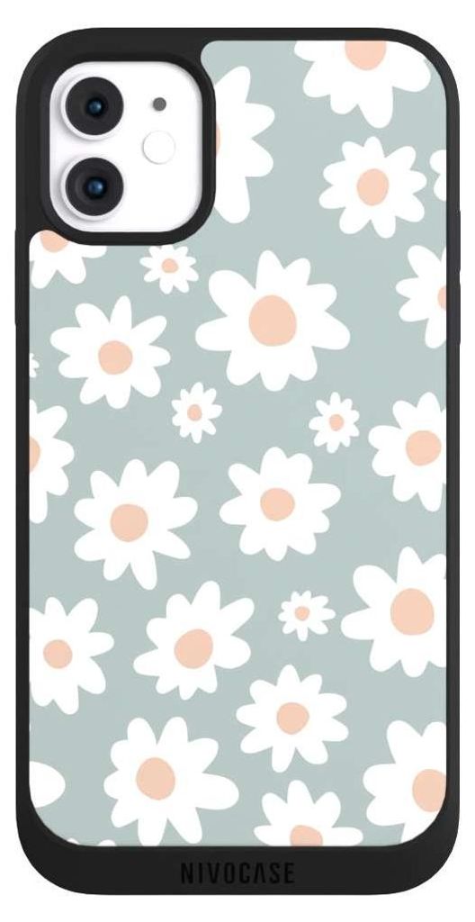 NIVOCASE Handyhülle für Apple iPhone 11 Hülle NIVOpure Case Schwarz Blumen Gänseblume Muster