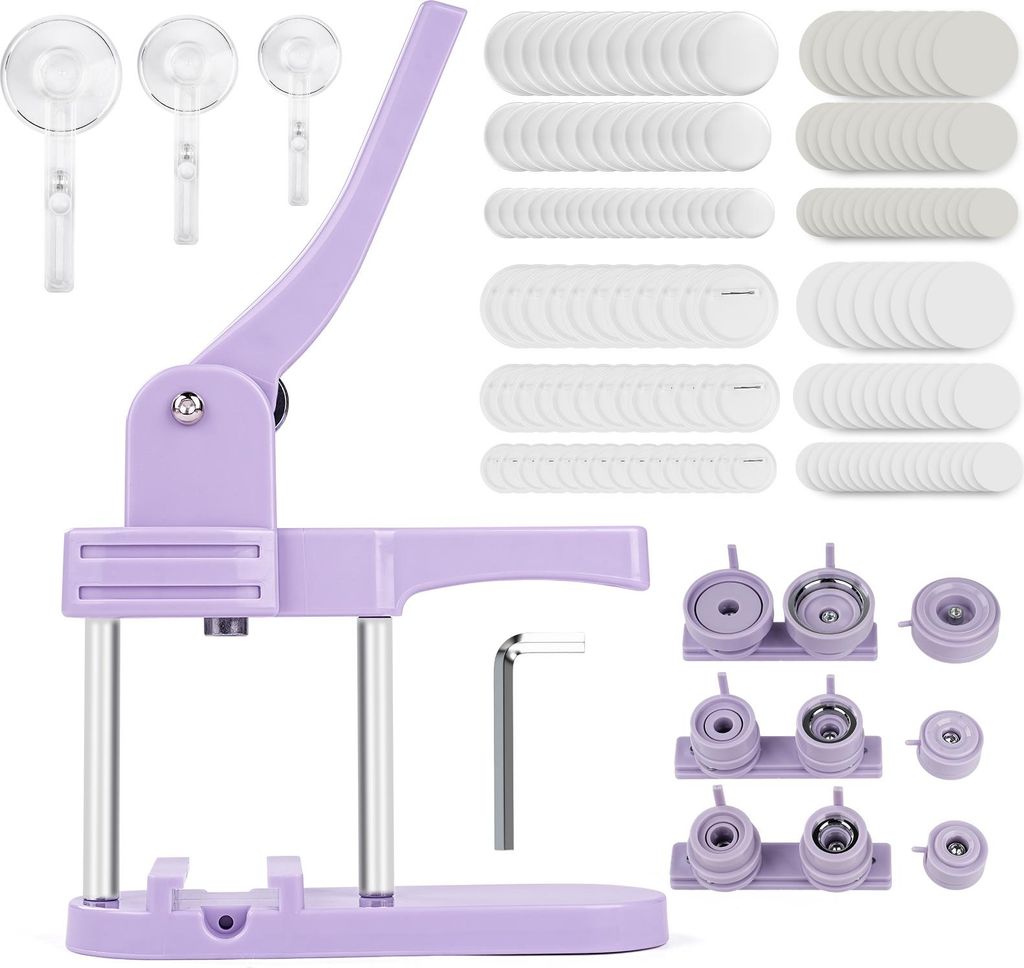 3-in-1 DIY Buttonmaschine mit 25/32/58mm Stanzen und 300 Button-Teilen – Badge Press Gerät für individuelle Anstecker