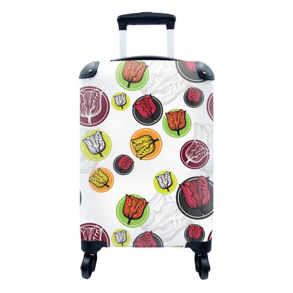 MuchoWow Koffer Handgepäck Trolley Rollkoffer Kleine Reisekoffer mit 4 Rollen - Tulpe - Blumen - Muster - Cabin Size < 55x40x23 cm & 55x40x20 cm...