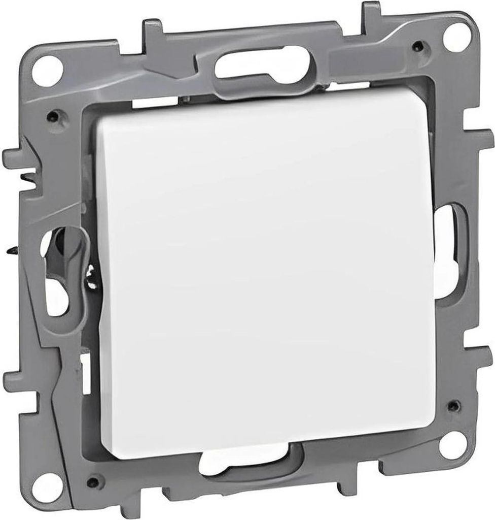 A white light switch cover with a gray mounting frame.