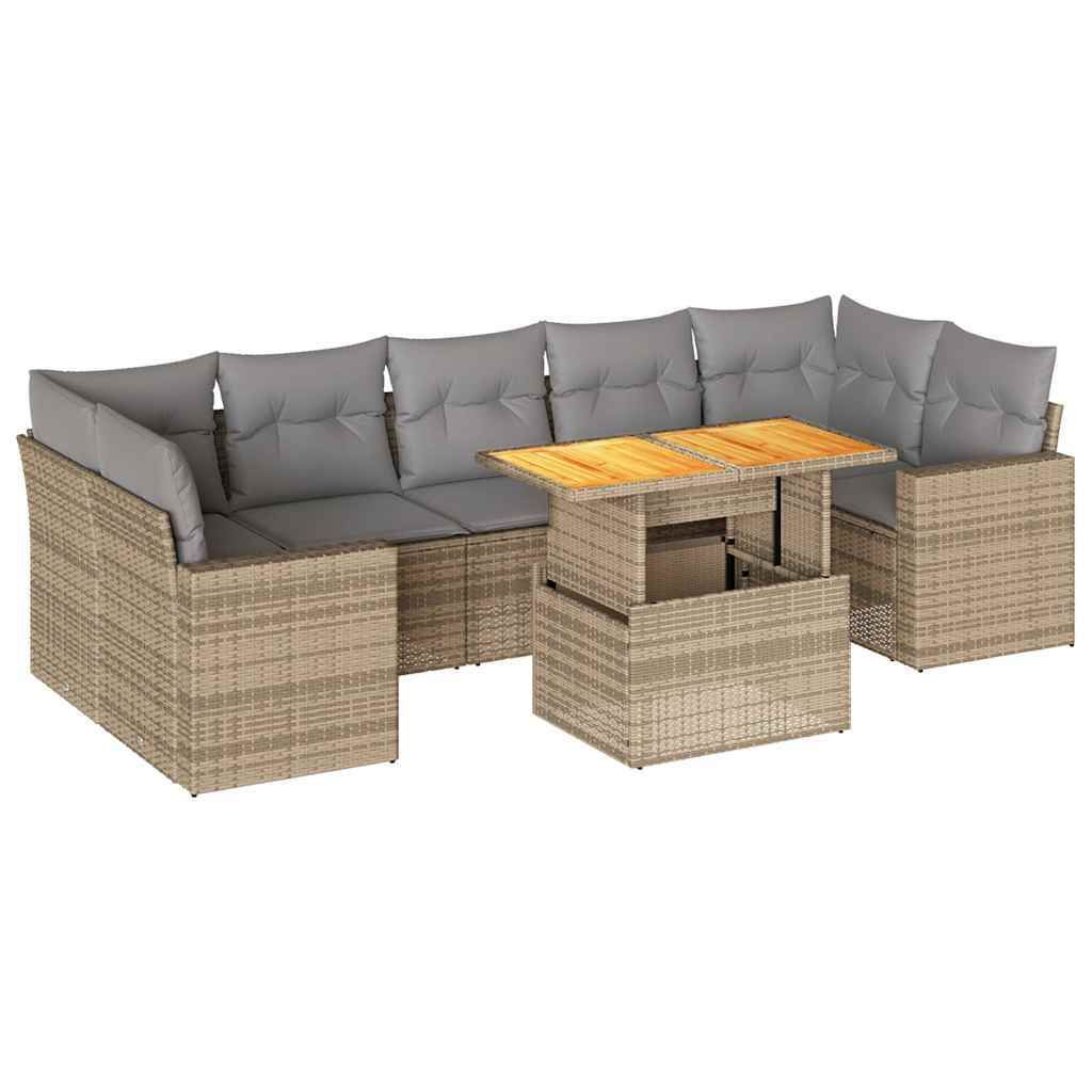 (Robust Möbel) 8-tlg. Garten-Lounge-Set - elegantes Design - Sitzgruppe/Gartengarnitur - mit Kissen Beige Poly Rattan - Terassenmöbel DEMöbe...