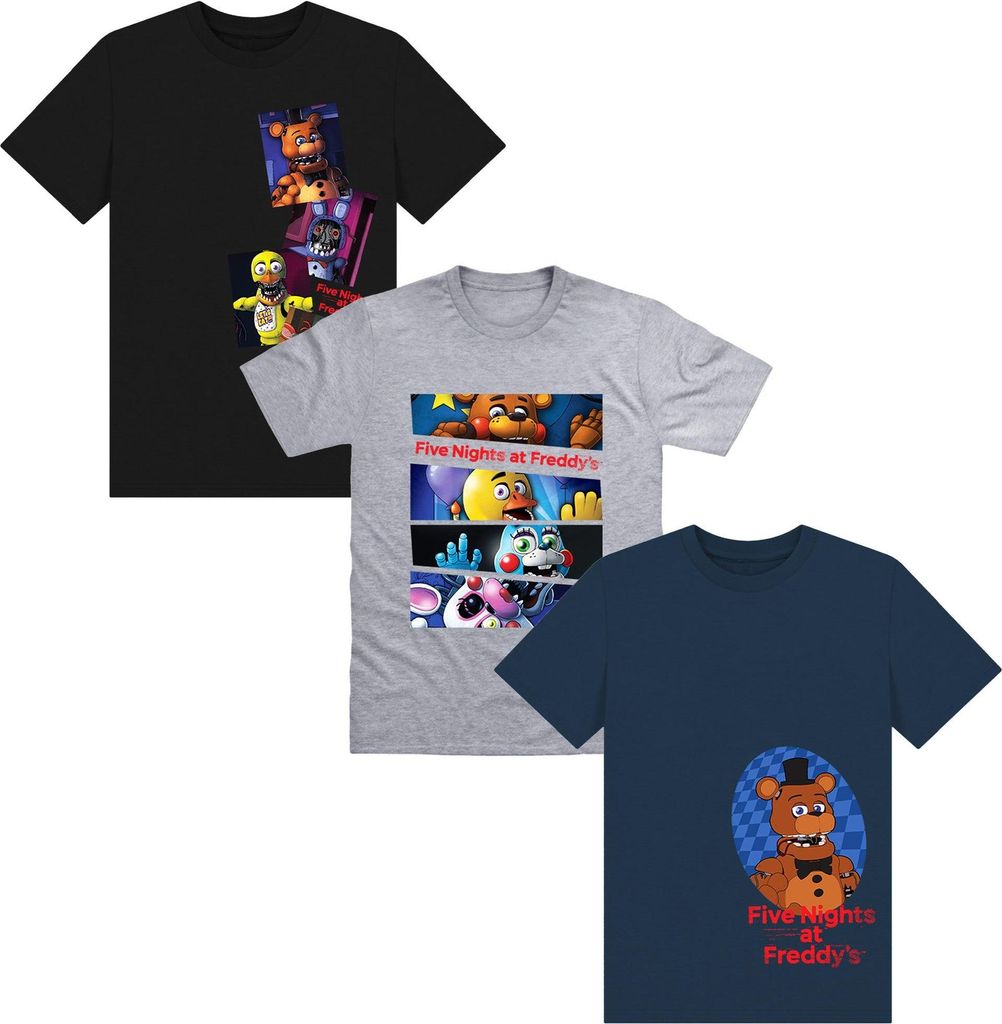 Five Nights At Freddys - T-Shirt für Kinder (3er-Pack) TC891 (158-164) (Blau/Grau/Schwarz)