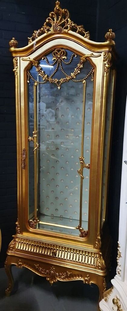 Casa Padrino Barock Vitrine Gold - Barock Vitrinenschrank mit Glastür und Schublade - Barock Wohnzimmer Möbel - Edel & Prunkvoll