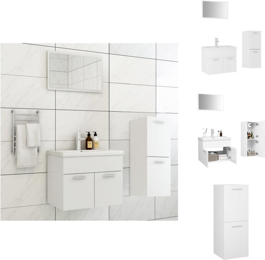vidaXL Badmöbel-Set Weiß Holzwerkstoff - Badezimmermöbel-Sets