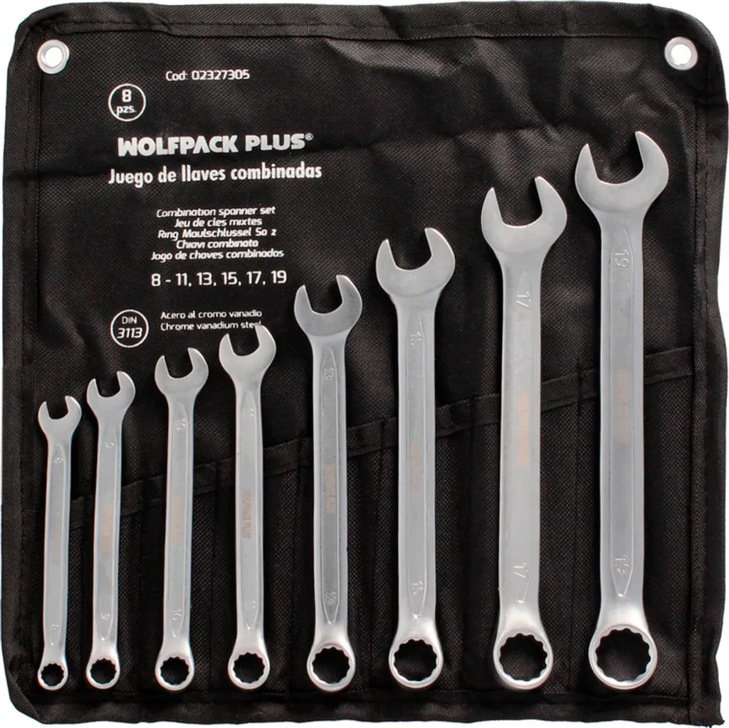 Trousse de clés mixtes à œil et plate 8 pièces pour entretien mécanique
