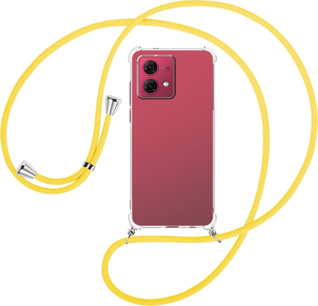Handykette Backcover-Schutzhülle mit Band (Metall silberfarben) für Motorola Moto G84 5G (6.5'') - gelb