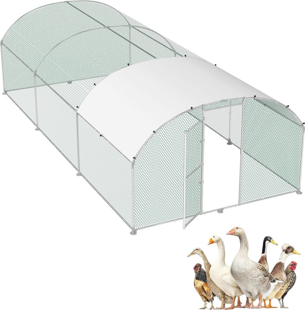 JOIEYOU 3x6x2m Metall Hühnerstall Gewölbedecke Hühnerkäfig mit 18m² Lauffläche & Tür & Riegel & PE Dach Freilaufgehege Geflügelställe Auß...