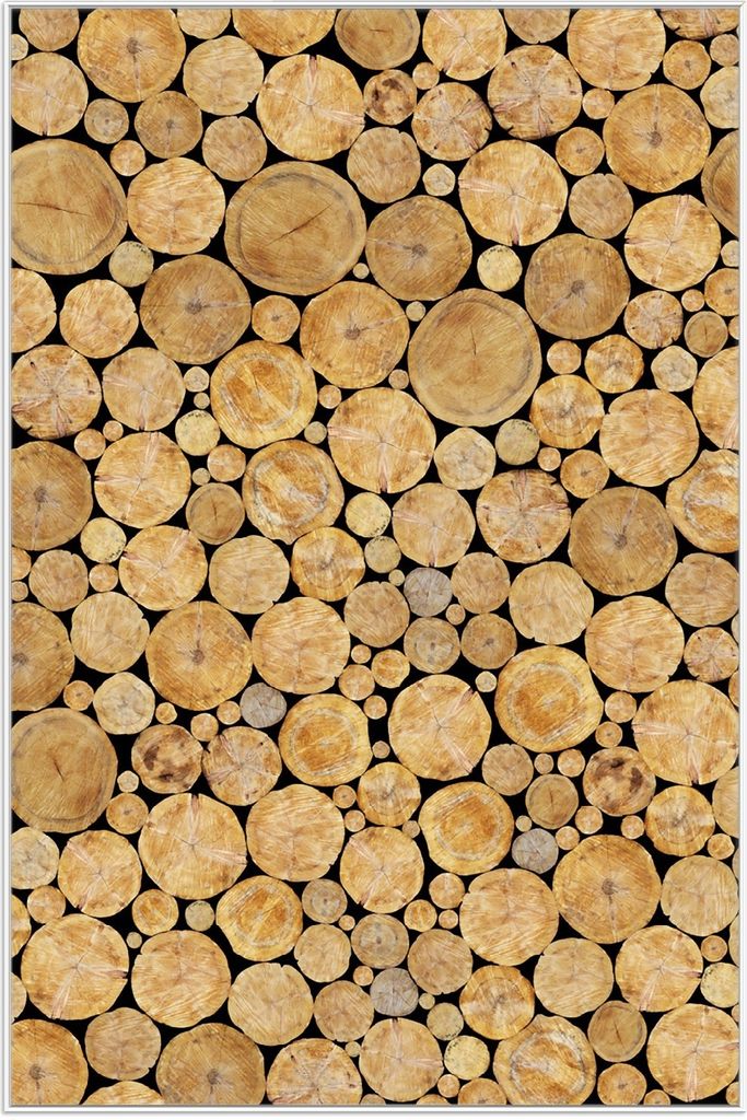 Wallario Wandbild Holzstapel rund, Größe: 61 x 91,50 cm, Poster mit weißem Aluminiumrahmen