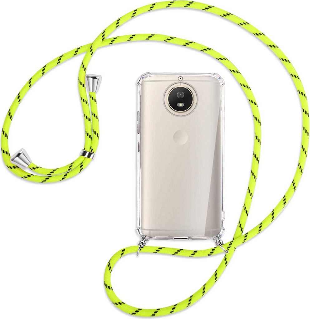Handykette Backcover-Schutzhülle mit Band (Metall silberfarben) für Motorola Moto G5S - neongelb
