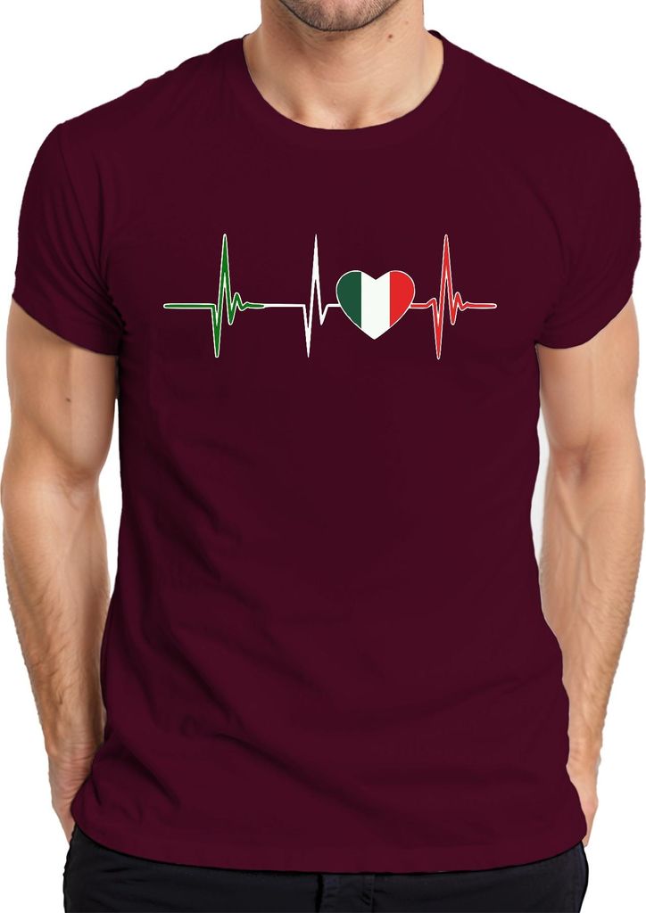 Italien Herzschlag EKG Herz mit Italien Flagge Liebe Fan Amore Herren T-Shirt, Burgundy, M