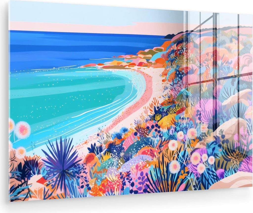 MuchoWow Glasbilder - Bilder auf Wandbild - Foto auf Glas Blumenwiese - Meer - Sommer 120x80 cm Wanddekoration aus Glas - Acrylglasbild - Acrylbild...