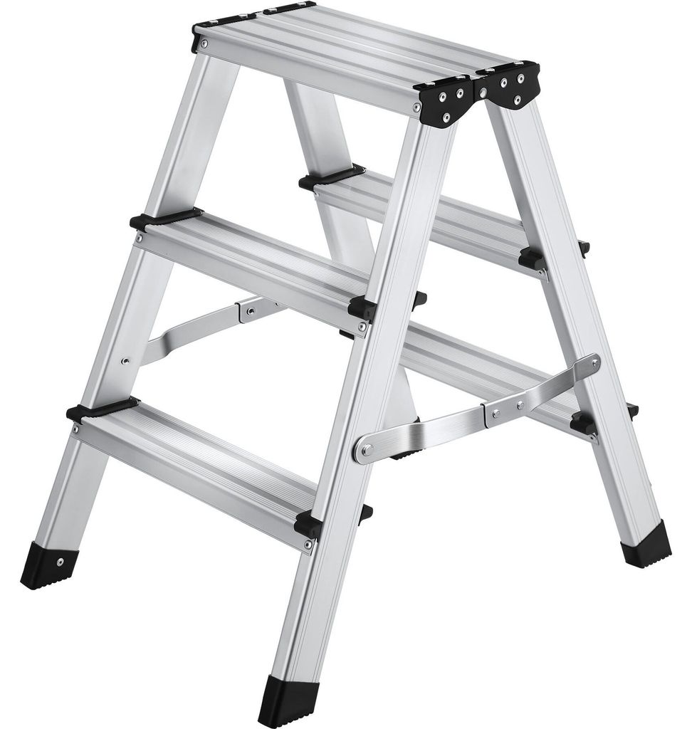 tectake® Doppelseitige Aluminium Trittleiter 3 Stufen, Produktbild 