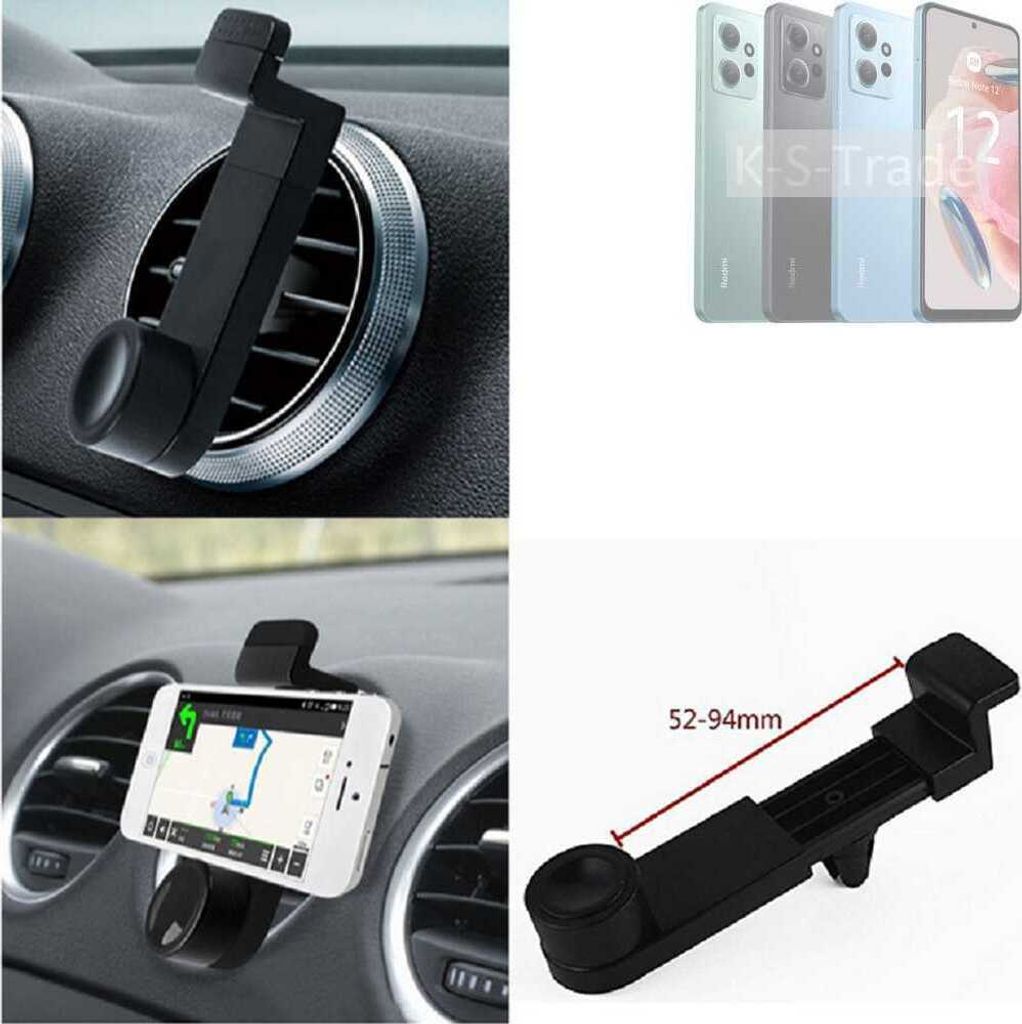 K-S-Trade Lüftungshalterung kompatibel mit Xiaomi Redmi Note 12 4G KFZ-Halterung Autohalterung Handy-halterung Lüftungsgitter Lüftungsschlitze
