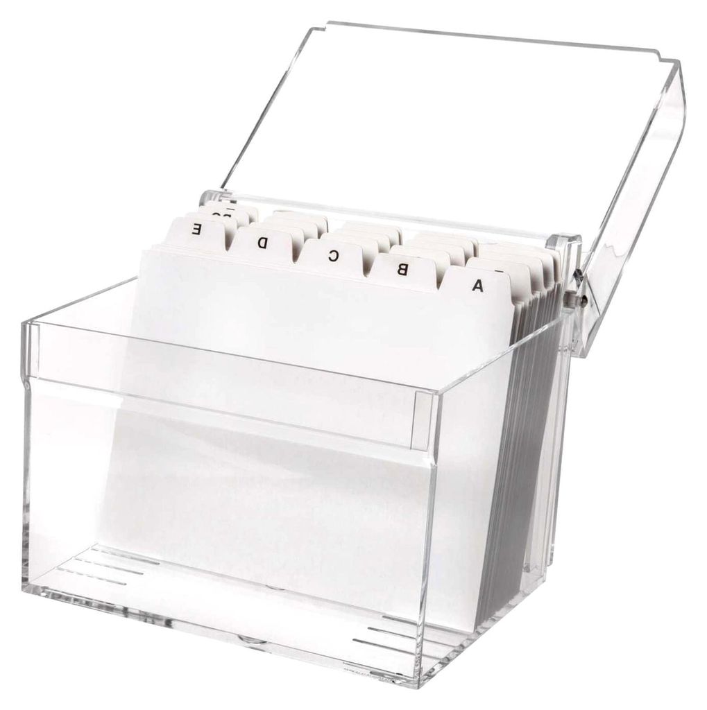 Karteikasten A6 aus Acryl | Kartenbox mit 100 Karteikarten und A-Z Register | Karteikartenbox für Vokabeln und Visitenkarten | Transparent