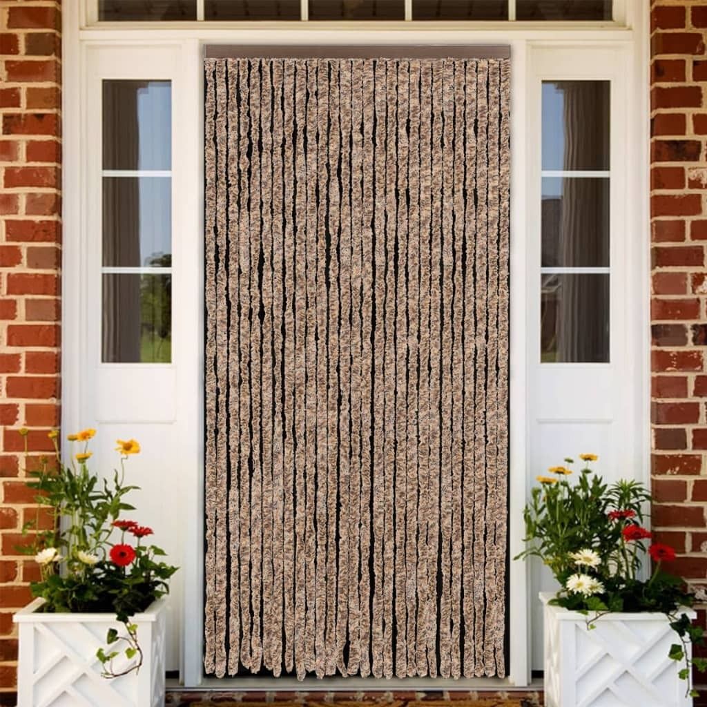 Möbel Fliegenvorhang Beige und Dunkelbraun 118x220 cm Chenille - Gardinen & Vorhänge 4004880