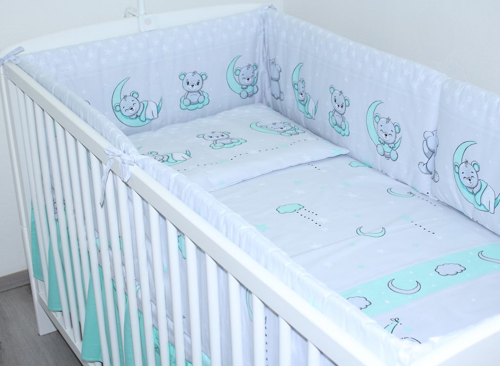 PRIMAWELA Nestchen 420 cm Bettumrandung Babybett Baby Kinder Nest Kopfumrandung 4. Bärchen Minze