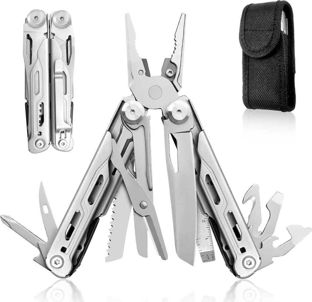 18-in-1 Edelstahl-Multitoolzange mit Drahtschneidern, Schere, Schraubendreher, Flaschen- und Dosenöffner - Nylonhülle - Outdoor-Campingausrüstun...