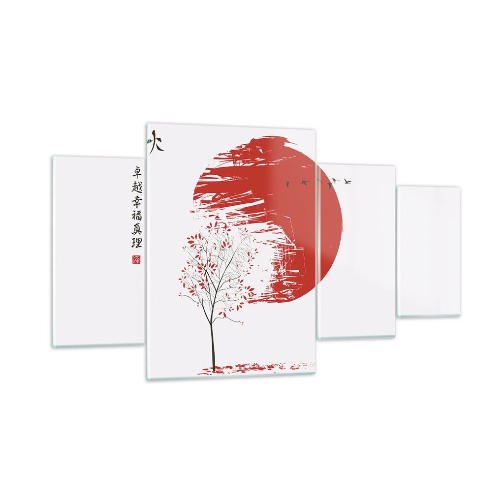 Bilder auf glas - 4 Teile - Japan Blume Kirschen - 160x90cm - Glasbilder - Wandbilder - Bilder - zum Aufhängen bereit - Wanddekoration aus Glas - ...
