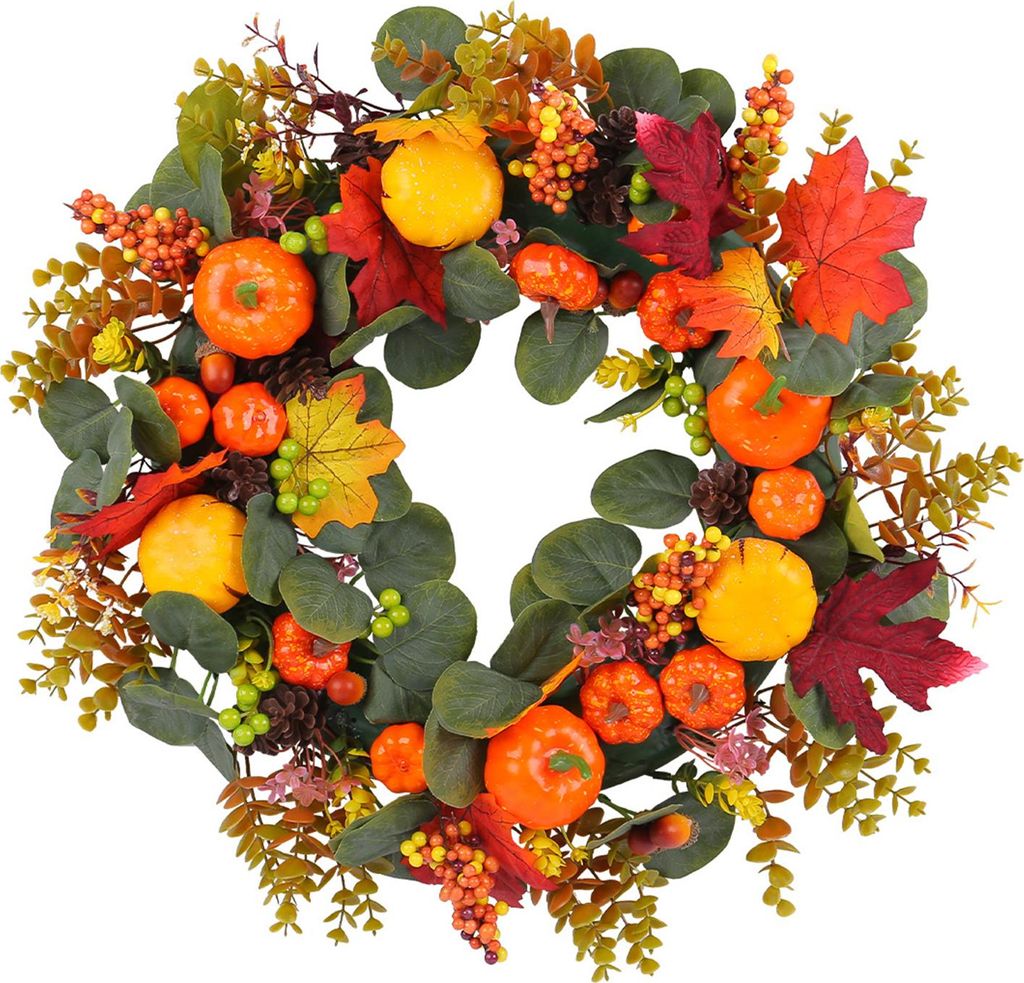 Herbst-Kürbiskranz für die Haustür, Herbst-Ahornblatt-Ernte, realistische Simulation, Kranz für drinnen und draußen, Thanksgiving, Heimdekoration