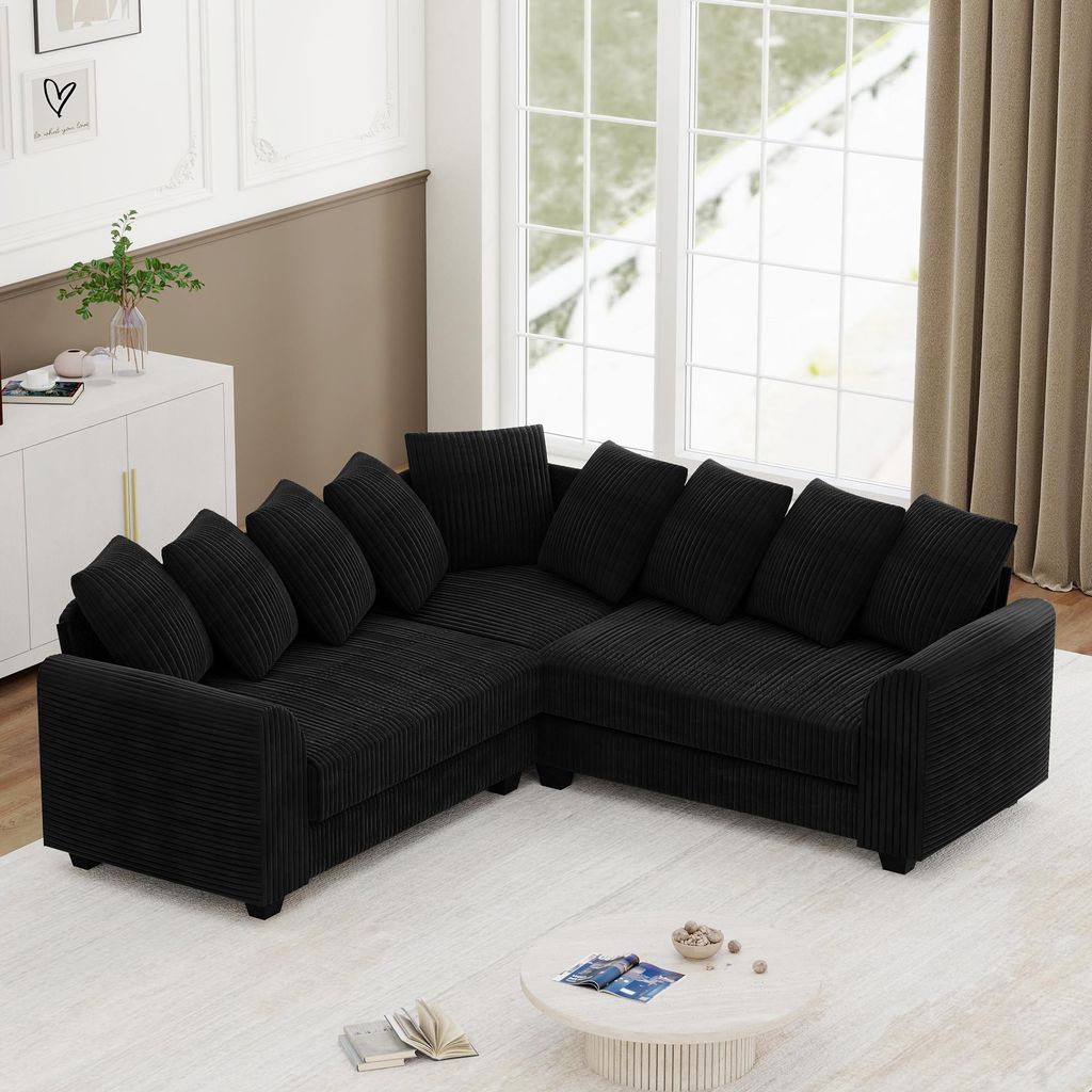 Modulares Kombi-Sofa mit Lenkenkissen für verschiedene Szenen wie das Wohnzimmer,5 Seat L-Eckmodulsofa,Schwarz