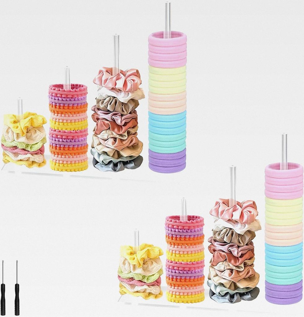 2 Packung 4-Tier Acryl Scrunchie Halter Stand Transparenter Saufbewahrung für Haargummis Scrunchies Transparente Aufbewahrung für Frauen Teenager...
