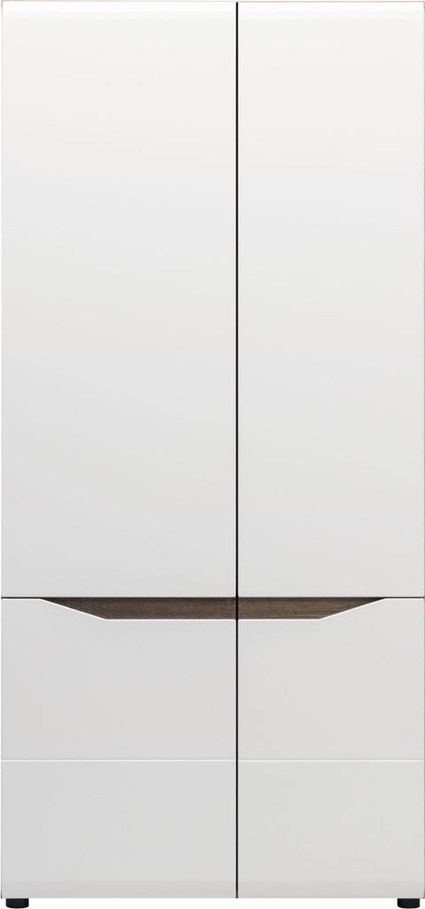 Furniture24 Kleiderschrank LIONEl LI8 Schrank 2 türiger Drehtürenschrank Sonoma Trüffel/Weiß Glanz