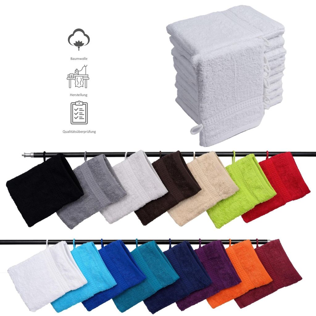 10er Set Frottee Waschhandschuhe Elegance 16x21 cm 100% Produktbild 