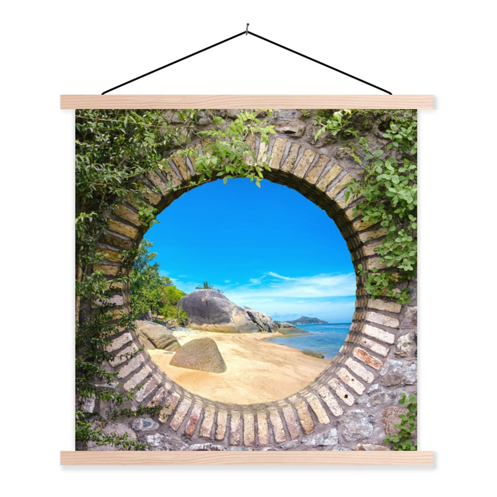 MuchoWow Textilposter Sommer - Strand - Aussicht - Tropisch 40x40 cm mit holzfarbenen Rahmen - Posterleiste