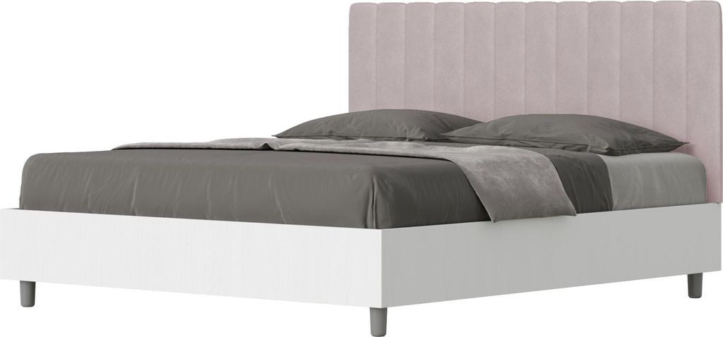 ITYHOME - Bett mit Bettkasten 160x190 Bettgestell Esche weiß Bett-Kopfteil mit Mikrofaserbezug Fliederfarbe Kaia