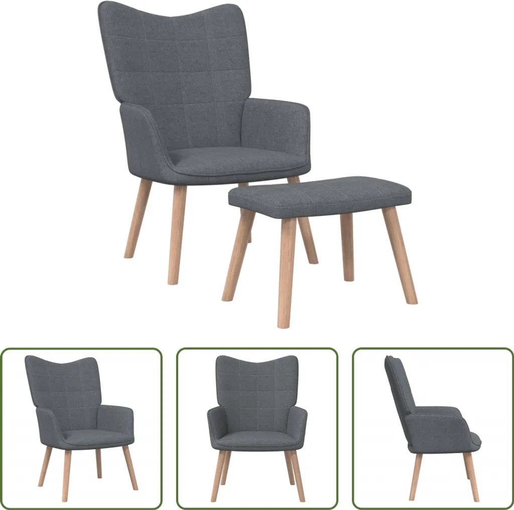 The Living Store Poltrona relax con poggiapiedi in tessuto grigio scuro