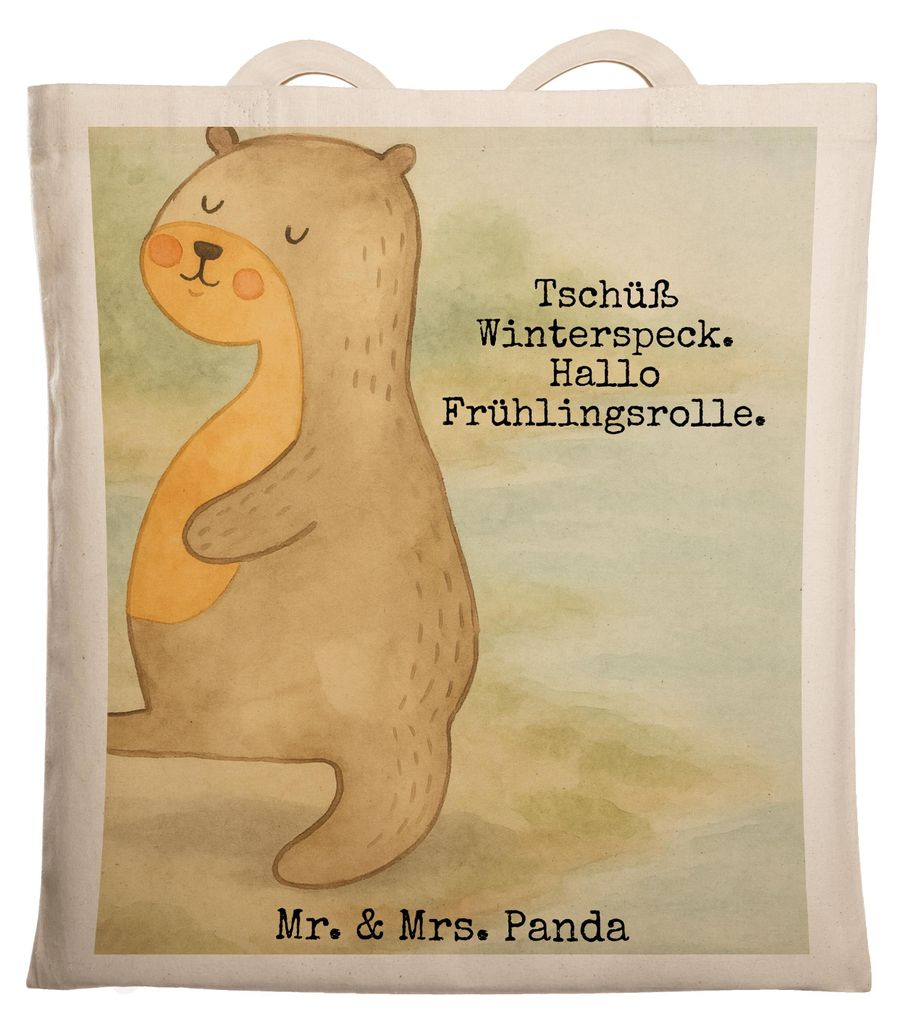 Mr. & Mrs. Panda Uni Tasche Otter Bauch Design - Weiß - Geschenk, Shopping, Stoffbeutel, Beutel, dick, Einkaufstasche, Seeotter See, Winterspeck, ...