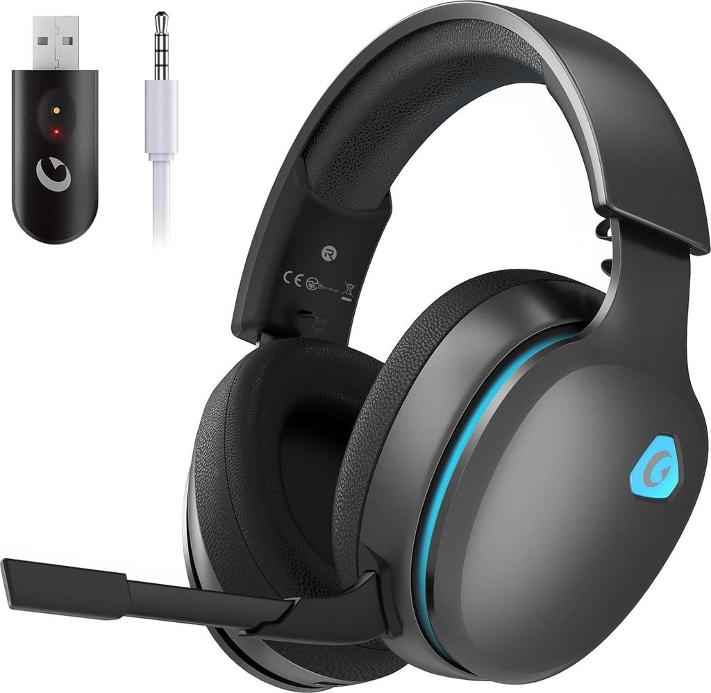 Kabelloses Gaming Headset 2,4 GHz & BT 5.2, abnehmbares Mikrofon mit Geräuschunterdrückung, 3,5 mm Kabelmodus, kompatibel mit PS5, PC,Mac,Switch,...