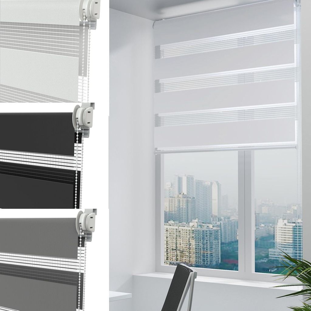 FIVMEN Doppelrollo Klemm fix ohne Bohren|Weiß B70 x H220 cm|Duo Rollos für Fenster ohne Bohren|Sichtschutz und Sonnenschutz für Büro Wohnzimmer...