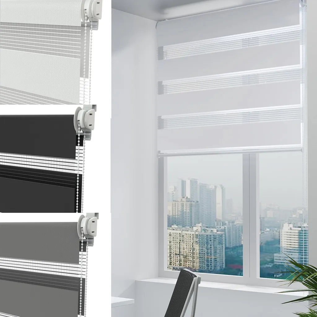 Store Duo jour nuit sans perçage 120x150 cm blanc pour salon et bureau
