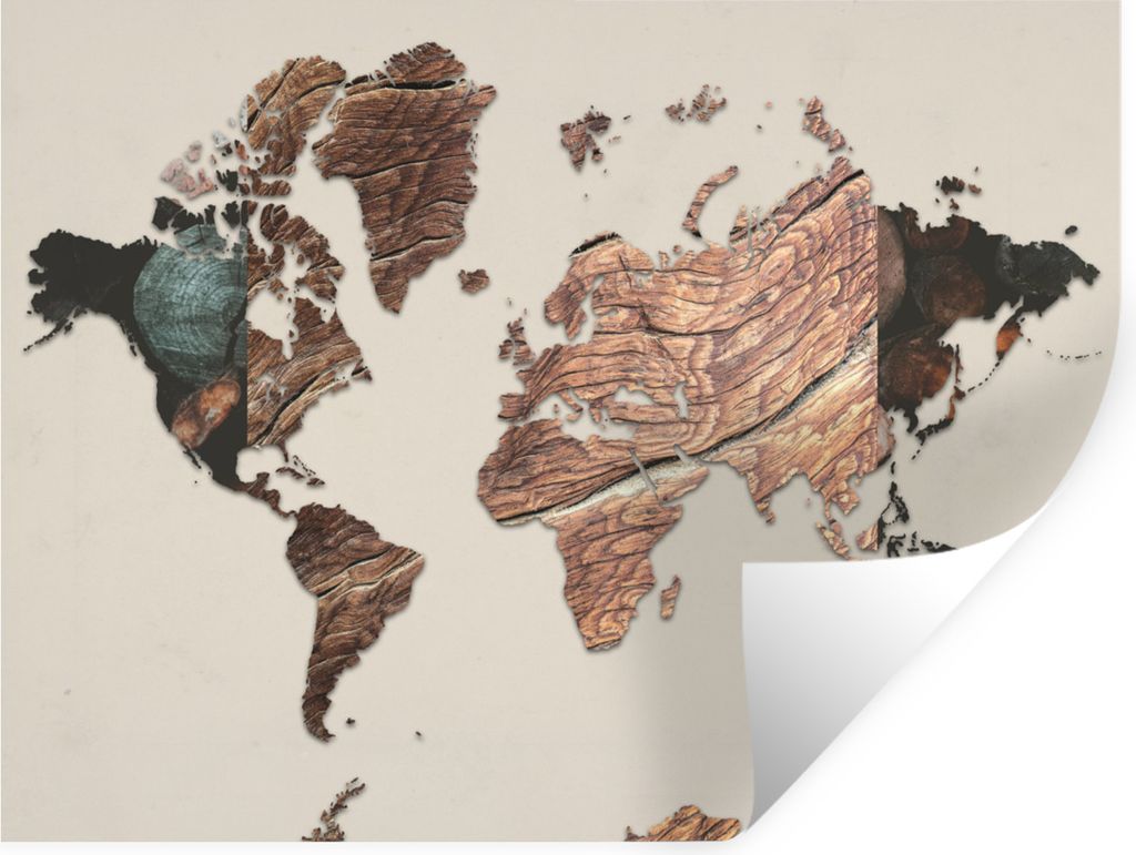 MuchoWow Wandtattoo Wandsticker Wandaufkleber Karte - Baum - Natur 160x120 cm Selbstklebend und Repositionierbar - Selbstklebend - Fototapeten