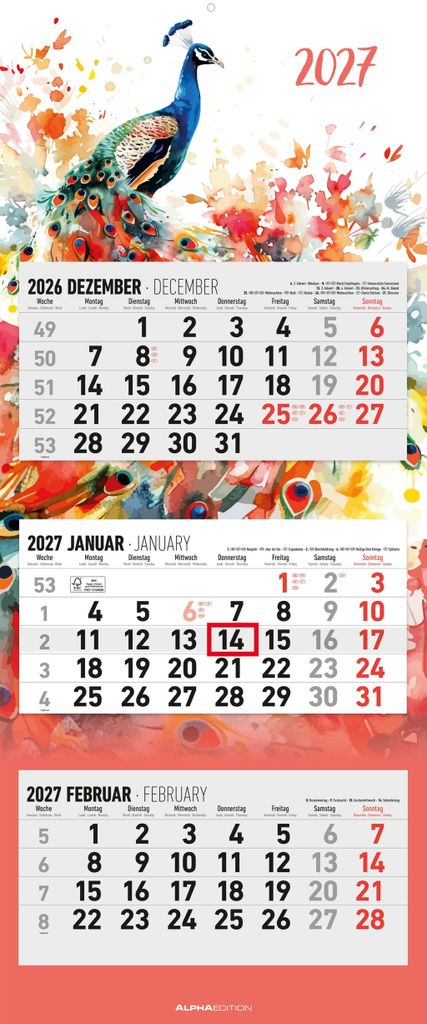 3-Monatskalender Design 2027 Produktbild 