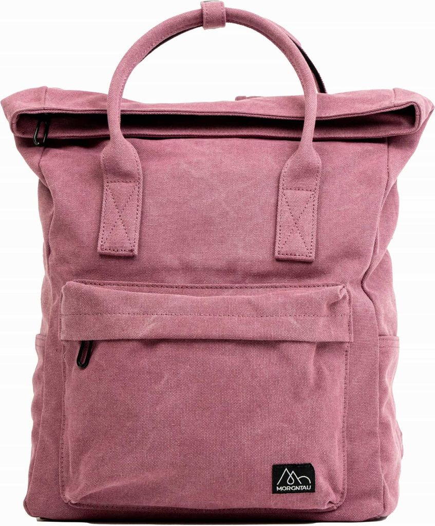 MORGNTAU Canvas-Rucksack "Kolibri" / Alltagsbegleiter mit 20l Volumen / Fachervielfalt / Rolltop – Himbeer