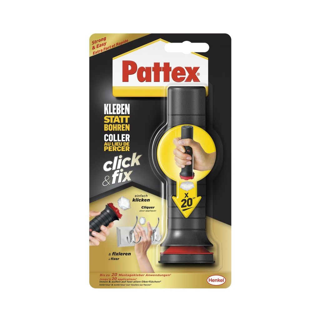 A product package for Pattex Click & Fix adhesive stamps.