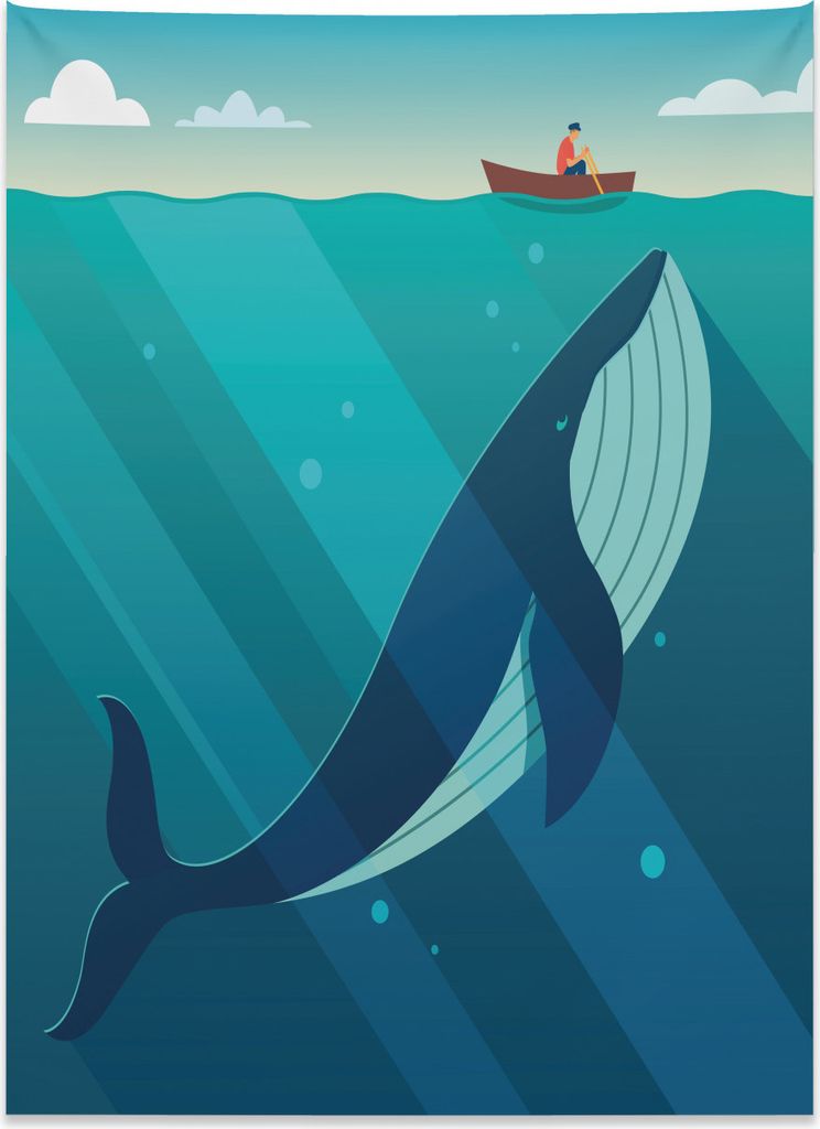 Abakuhaus Ozean Wandteppich, Sailor Whale mit Strahlen aus Weiches Mikrofaser Stoff Kein Verblassen Klare Farben Waschbar, 110 x 150 cm, Weiß und ...