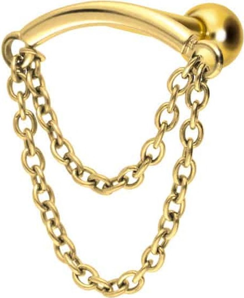 Ohrpiercing Titan Ohrpiercing mit Innengewinde BOGEN + 2 KETTEN Gold Stablänge: 6mm