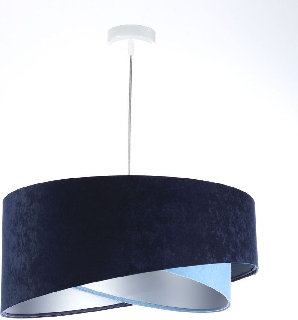 Pendelleuchte Stoff rund D: 50 cm H: max. 102 cm in Weiß Marineblau Hellblau Silber E27 Modern Hängelampe